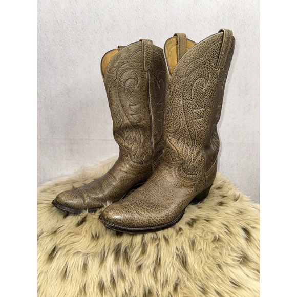 Vintage Tony Lama Gold Label Men's Leather Cowboy Boots Elephant Print 11 D - Picture 1 of 9